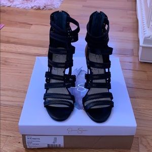 New in box!!! Leather caged heels.